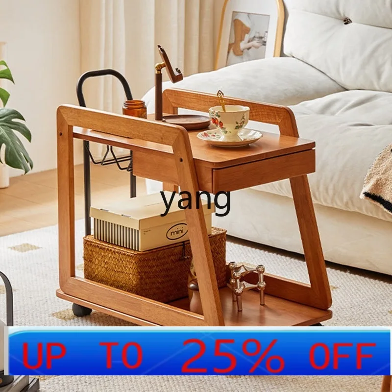 

LHsolid wood edge table movable coffee table cart sofa side table with wheels small
