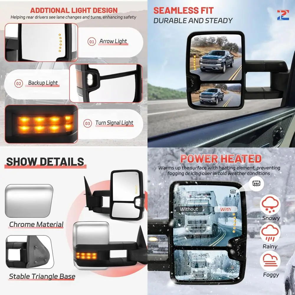 

2014-2018 Chevy Silverado GMC Sierra 1500 2500HD 3500HD Буксирные зеркала с хромированными стрелками с подогревом, дымчатый указатель поворота