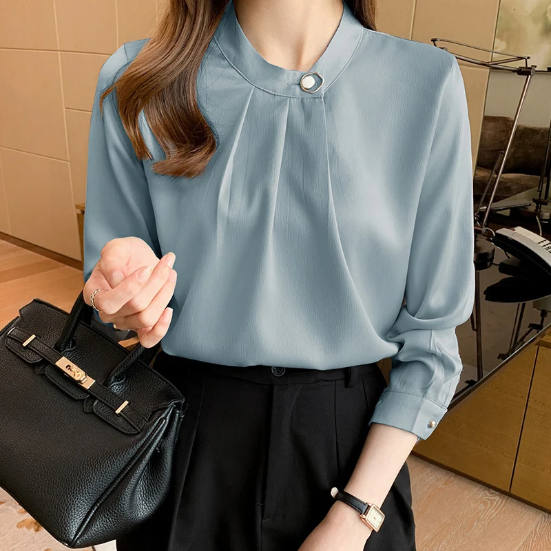 TFETTERS Office Lady Blouse Women Spring French Casual Solid Chiffon Shirt Women Long Sleeve Professional Wear OL Women Clothes