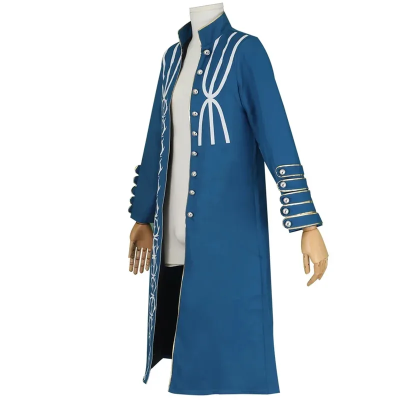 

Vergil Cosplay Costume Long Jacket Blue Trench Coat Anime Halloween Party Uniform yj4k