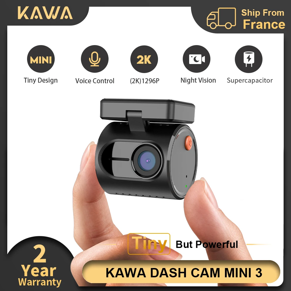KAWA Dash Cam MINI 3 Nachtsicht 1296P 2K mit Intelligenter Sprachsteuerung, 24H Parküberwachung, Auto-DVR-Kamera, Superkondensator, G-Sensor, Verstecktes Design und Einfache Installation