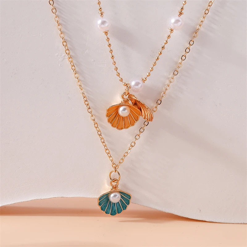 

Fashion Double Layers Summer Beach Shell Necklace for Women Girls Holiday Jewelry Gifts