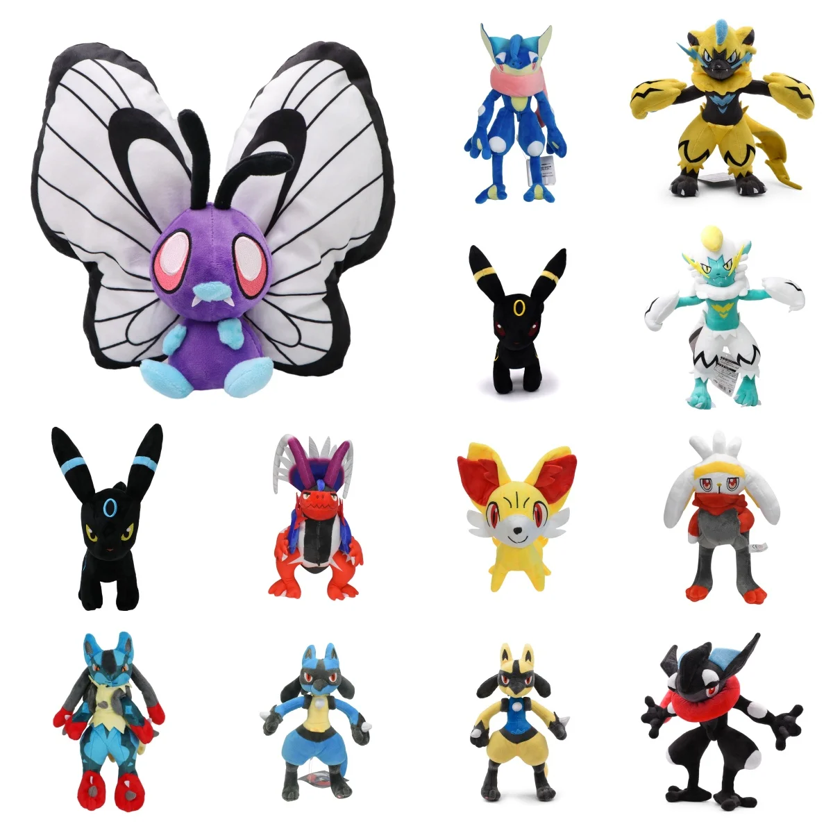 

Pokemon Plush Dolls Butterfree Greninja Zeraora Umbreon Lucario Fennekin Stuffed Toy Cartoon Anime Kids Gift