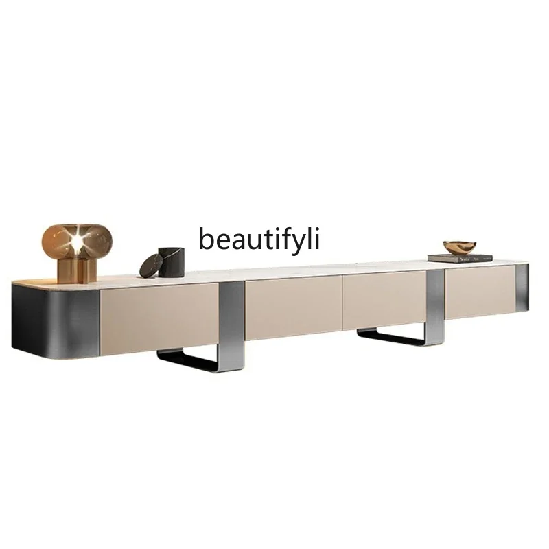 

Great discounts Light luxury Italian rock slab TV cabinet combination living room small apartment modern simple stainless steel