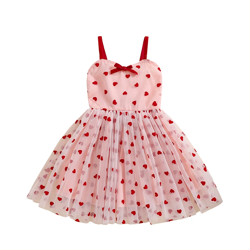 Sleeveless Backless Newborn Baby Kid Girl Heart Print Summer Princess Dress Party Casual Baby Girl Dress Valentine's Day Dresses