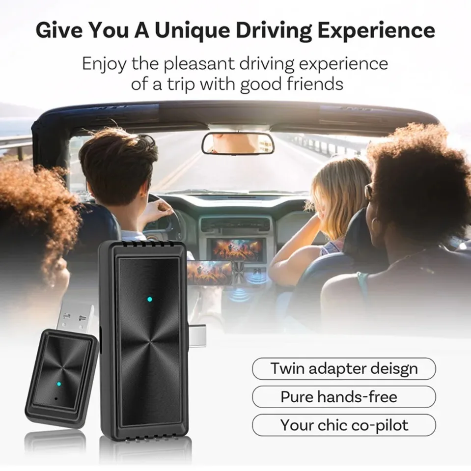 2-in-1 Wireless CarPlay Adapter with Screen Mirroring USB-C Dongle Plug & Play for Factory Wired CarPlay Cars