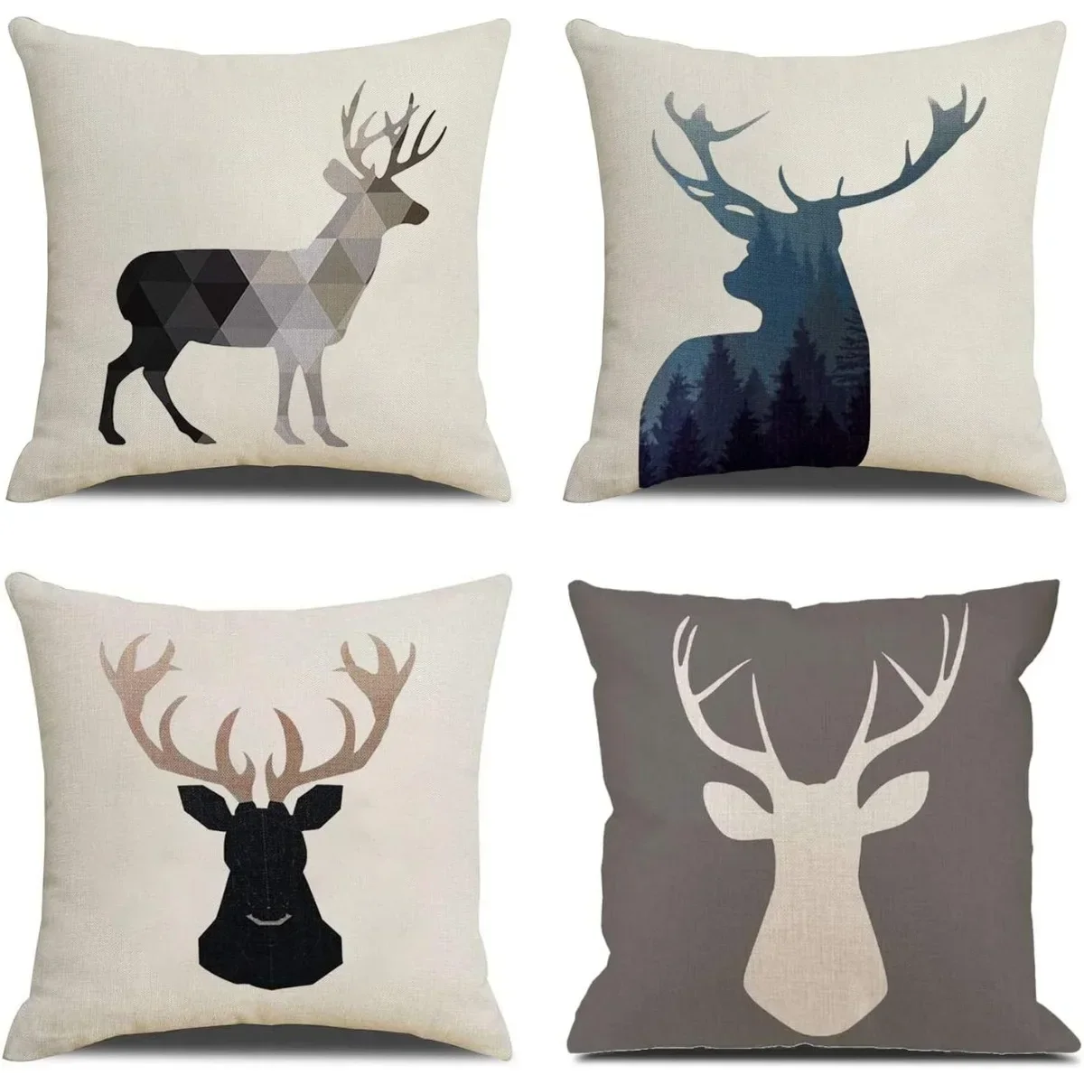 4 Pcs - Deer Throw Pillow Covers Deer Pillowcase Cushion Cover for Couch Bed Sofa 40x40cm 16x16Inch 45x45cm 18x18Inch 35x35cm