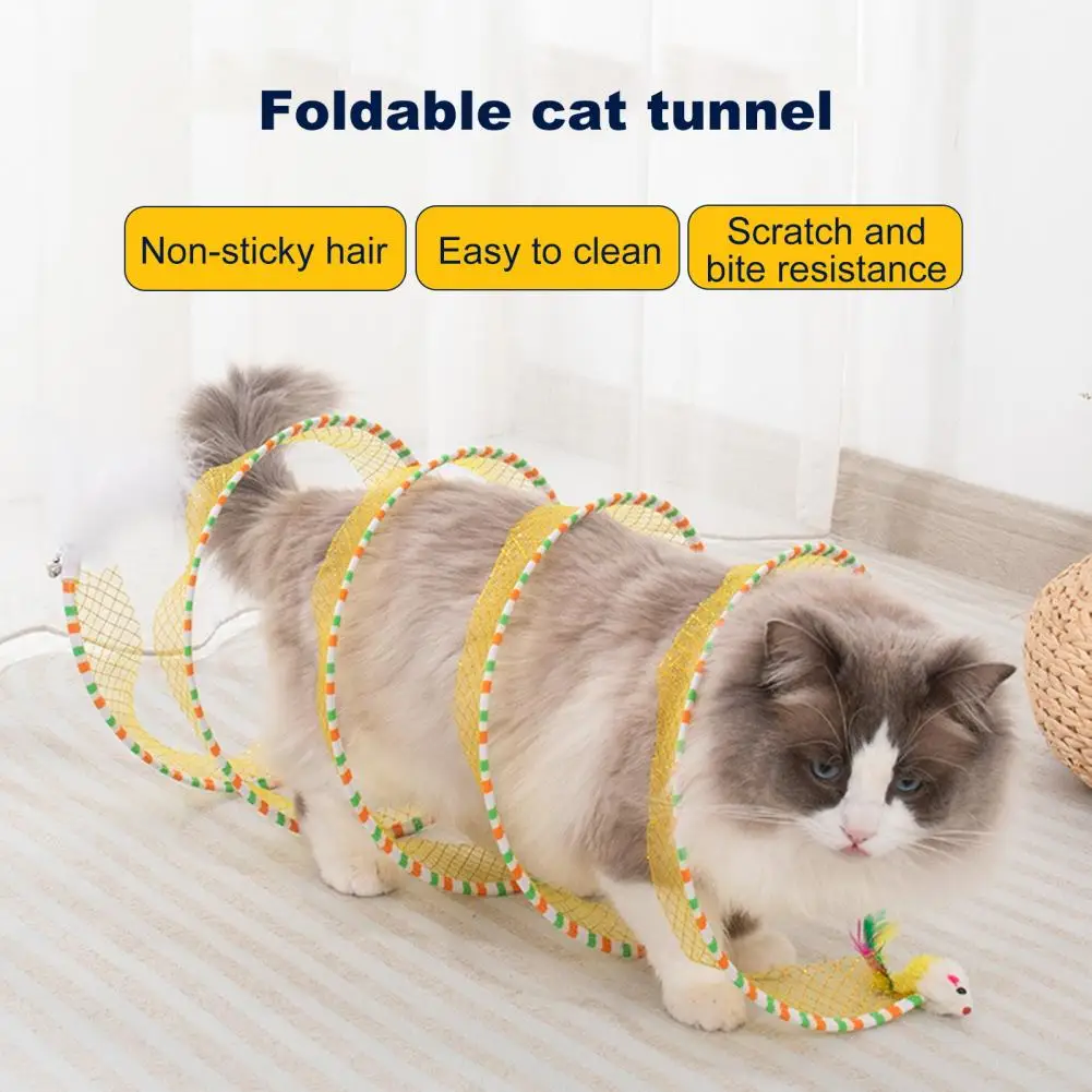 

Cat Tunnel Toy Foldable Self Play Cat Hunting Spiral Tunnel Toy with Plush And Feather Cats Decompression Spring Kitten Toys