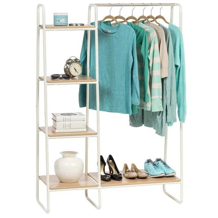 

Metal Garment Rack with Shelves Heavy Clothes Drying Rack Portable Clothes Wardrobe Compact Extra Large Storage Rack
