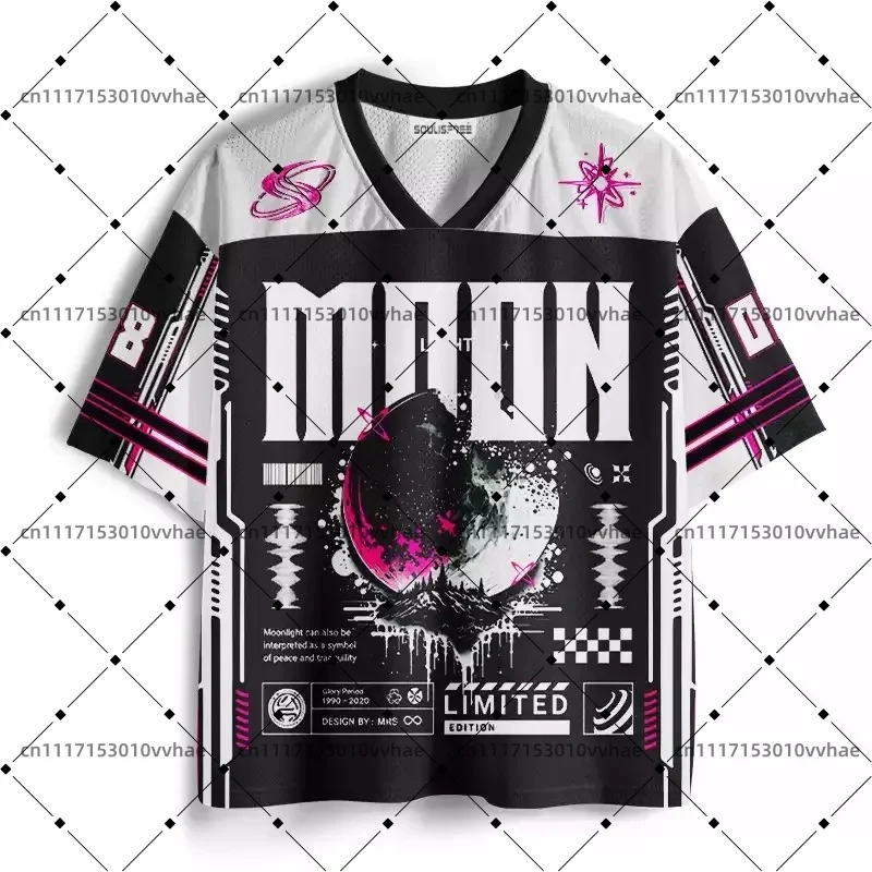 Soulisfree Limited Edition Moon Mesh Jersey Design Digital Print V-Neck T-Shirt Comfortable Sports Short Sleeve