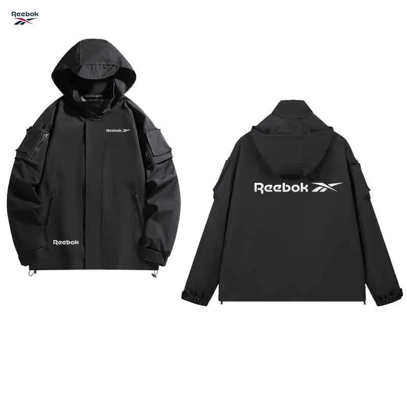 Reebok logo hooded zipper jacket - Waterproof mountain biking coat - Men's and women's outdoor sports clothing - Lightweight and - view 2