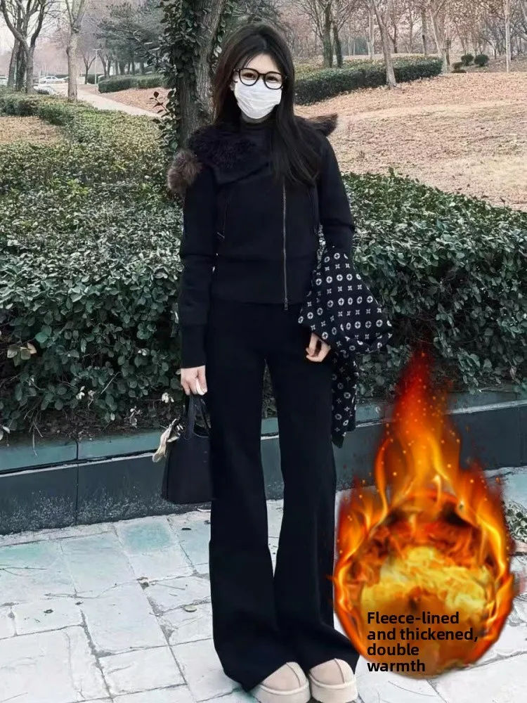 

Джинсы с высокой талией и расклешенными штанинами, женские, на флисовой подкладке, джинсовые брюки-клеш больших размеров, утягивающие, эластичные, широкие, повседневные брюки