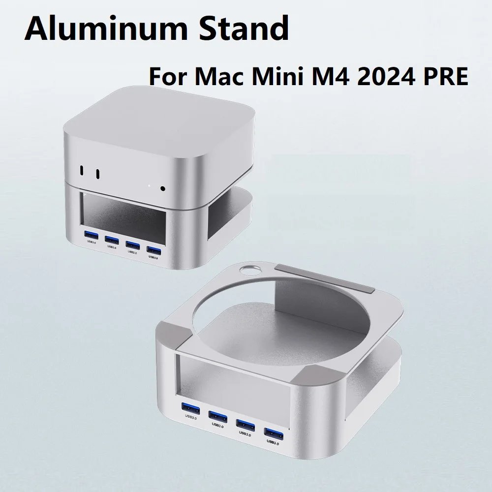 Mac Mini USB C Hub Enclosure for Mac Mini M4/M4 Pro Stand Bracket Support USB3