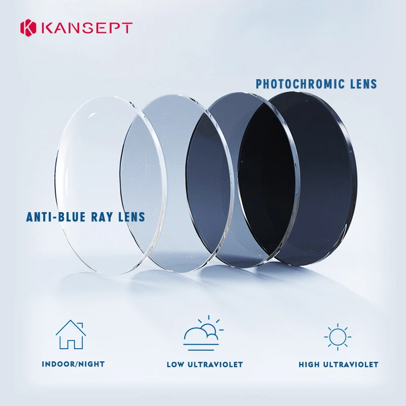KANSEPT 1.56 1.61 1.67 1.74 Index Photochromic Grey/Brown Aspheric Resin Lenses Anti Blue ray lens Anti-UV Prescription Lens
