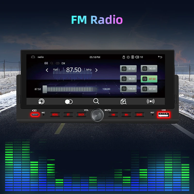 Junsun 6,86 "Radio estéreo para coche 1 Din Universal Multimedia Video reproductor MP5 Carplay Android Auto pantalla táctil BT SWC carga USB 6