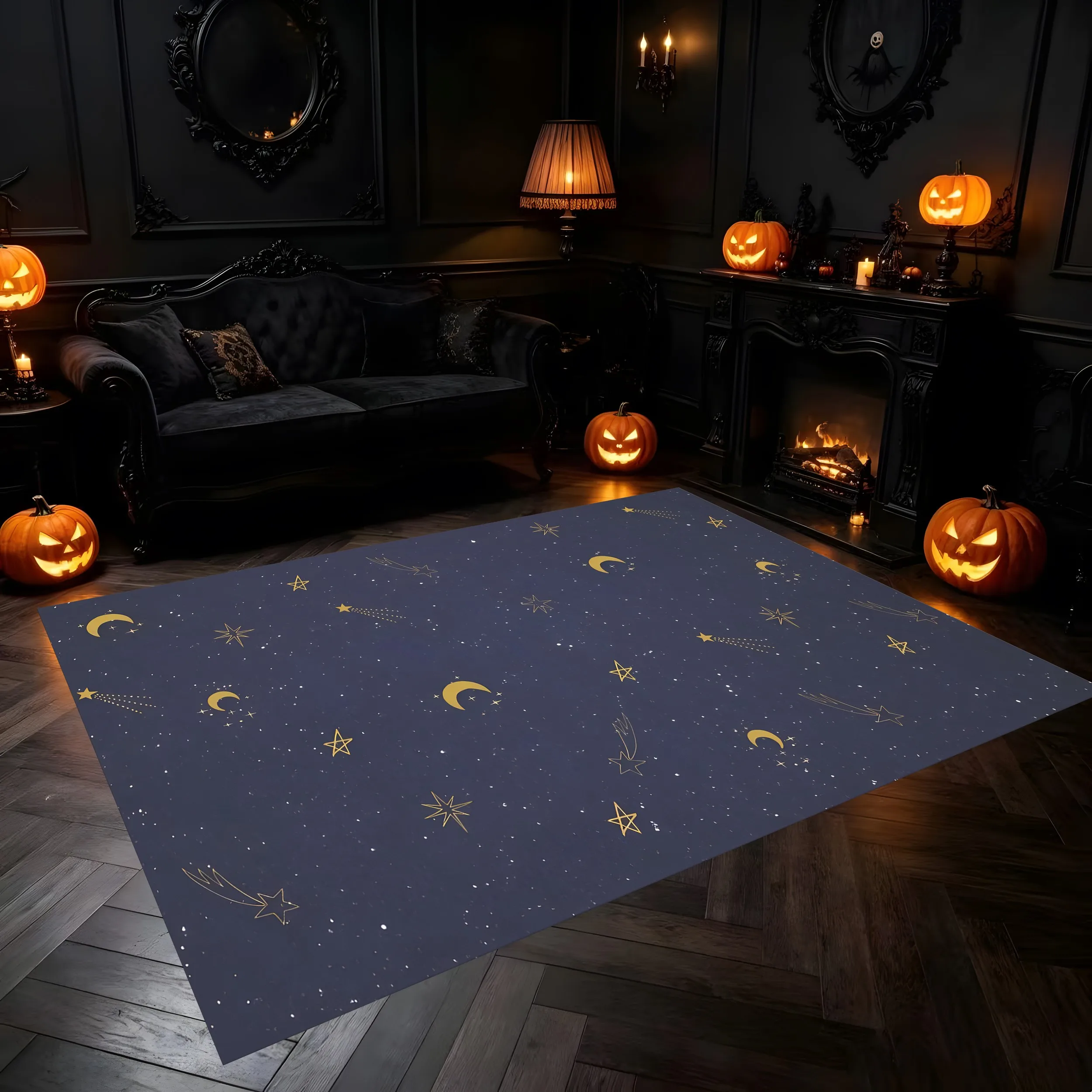 All-Over Star and Moon Print Rug, Romantic Soothing Carpet for Living Room Bedroom, Dreamy Home Decor