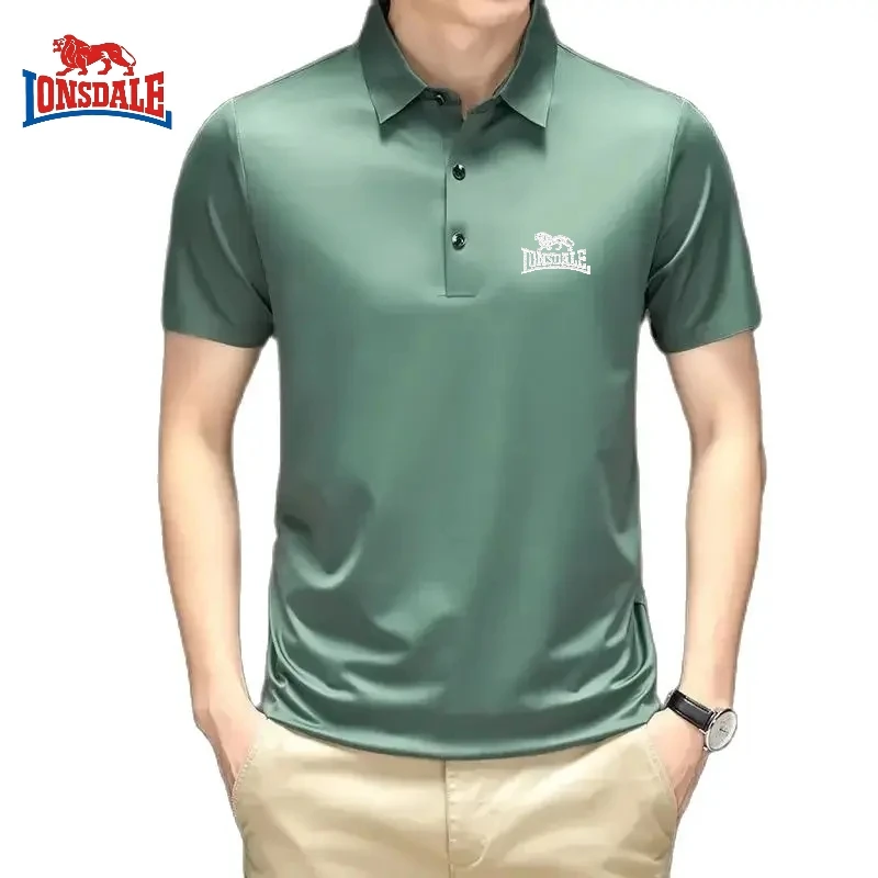 Summer New Embroidered Silk Elastic Short Sleeved Polo Shirt for Men\'s Luxury Trend Fashion Leisure Breathable Cool T-shirt Top