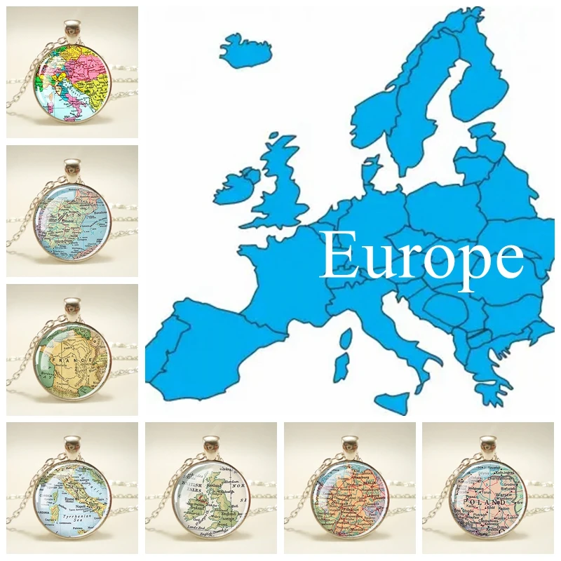 European Countries Map Necklace France Spain Poland Germany Poland Italy Vintage Map Pendant Necklace Travel Gift