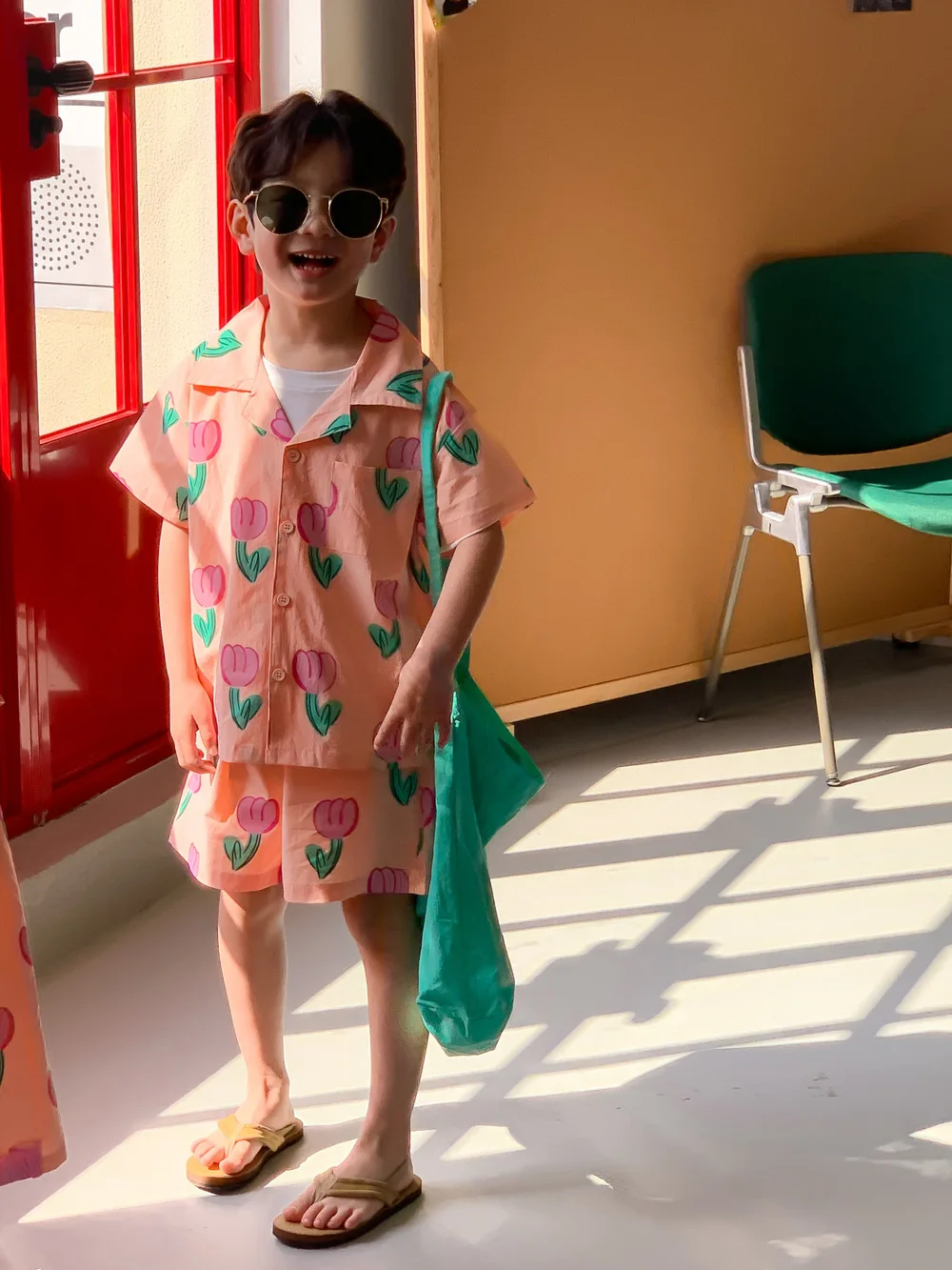 

Summer Baby Boys Stylish Cotton Floral Turn-Down Single-Breasted Shirt+Loose Shorts School Kids 2PCS Set Children Outfit 1-10 Yr