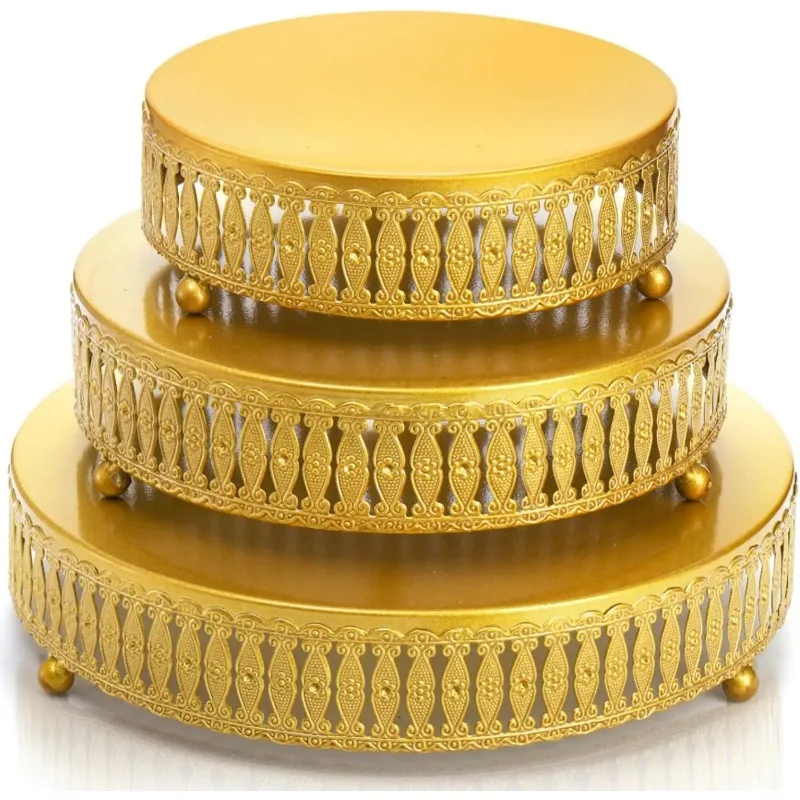 

3-Pack Gold Metal Cake Stands Set, 8/10/12 Inch Round Display for Desserts, Weddings, Parties & Table Decor