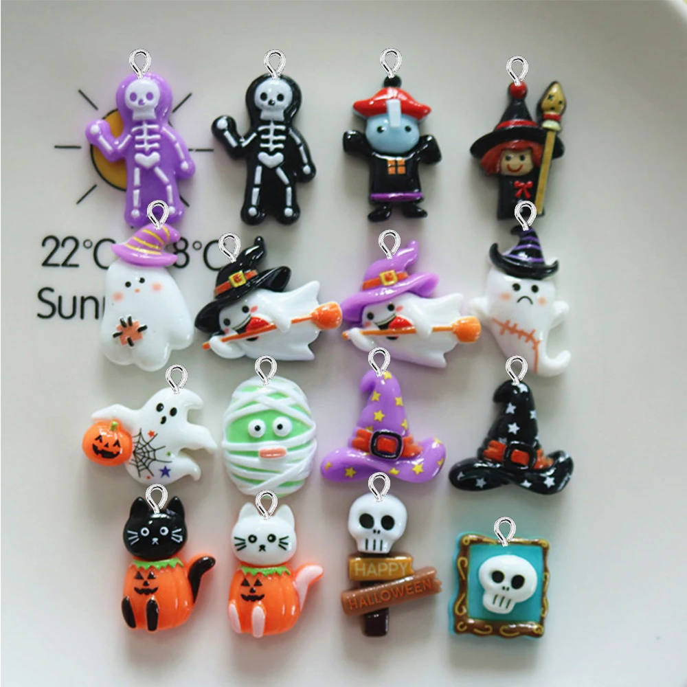 10PCS Shiny New Type Halloween 2024 Flat Back Charms For Earrings Bracelet Hairpin DIY Jewelry Pendants Decoration Accessories