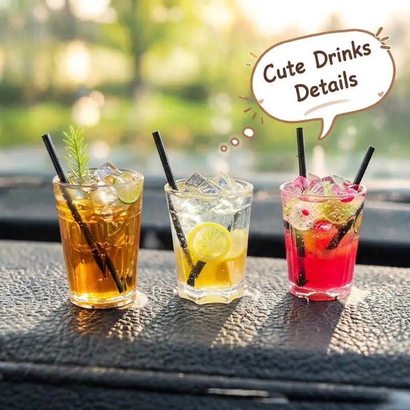 4 Pcs Cute Sleeping Corgi Car Dashboard Decor With Realistic Mini Drink Ornaments For Car Interior And Desktop Decor