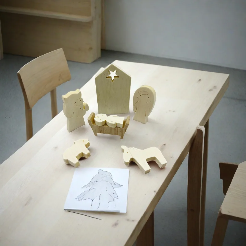 Wooden Nativity Set - Modern Christmas Scene Decoration - Set of 11 Natural Wood Figurines
