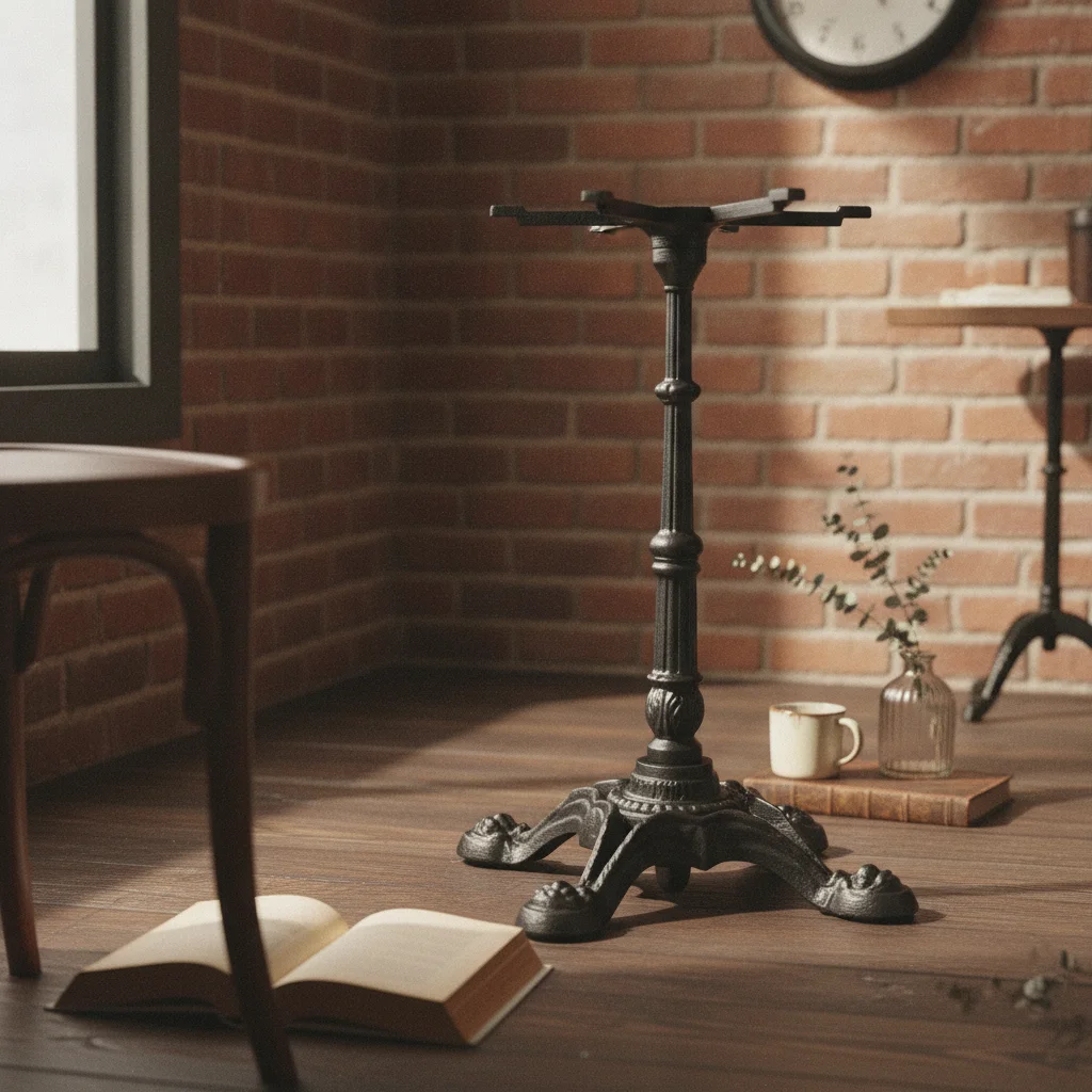 Four-armed Table Base Cast Iron Footed Pedestal with Top Mounting Plate for Modern Cafe and Custom Furniture Design