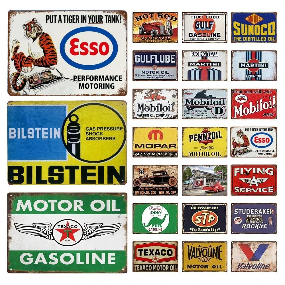 Vintage Gas Station Motor Oil Gas Racing Metal Tin Sign Art Poster Iron Plates Garage Bar Man Cave Pub Club Home Art Wall Decor