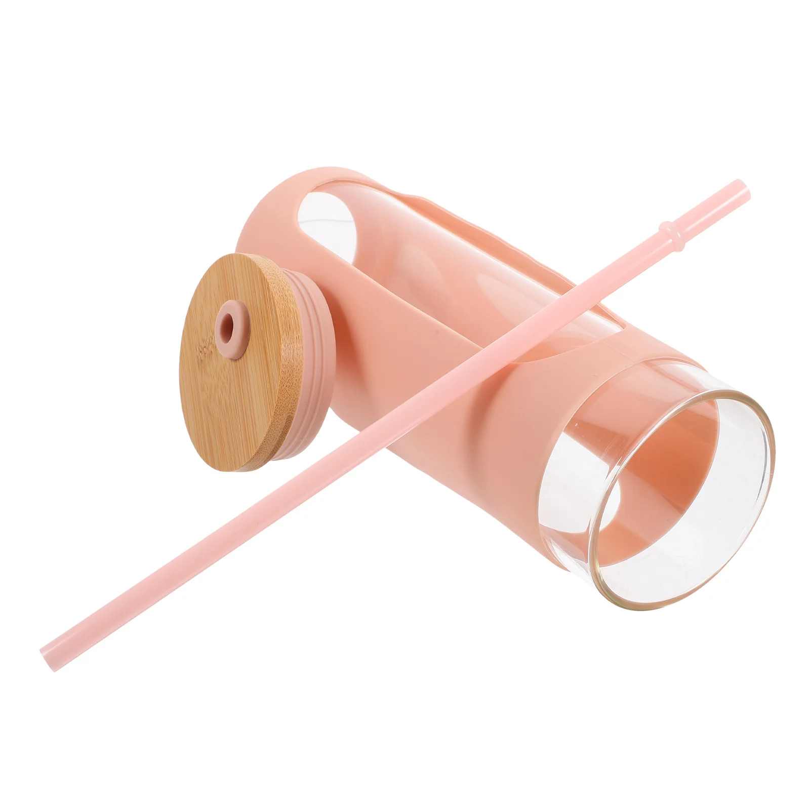 

1Set Glass Mug with Lid Straw Borosilicate Glass Bamboo Sleeve for Cold Drinks Juice Tea Coffee Water Bottle
