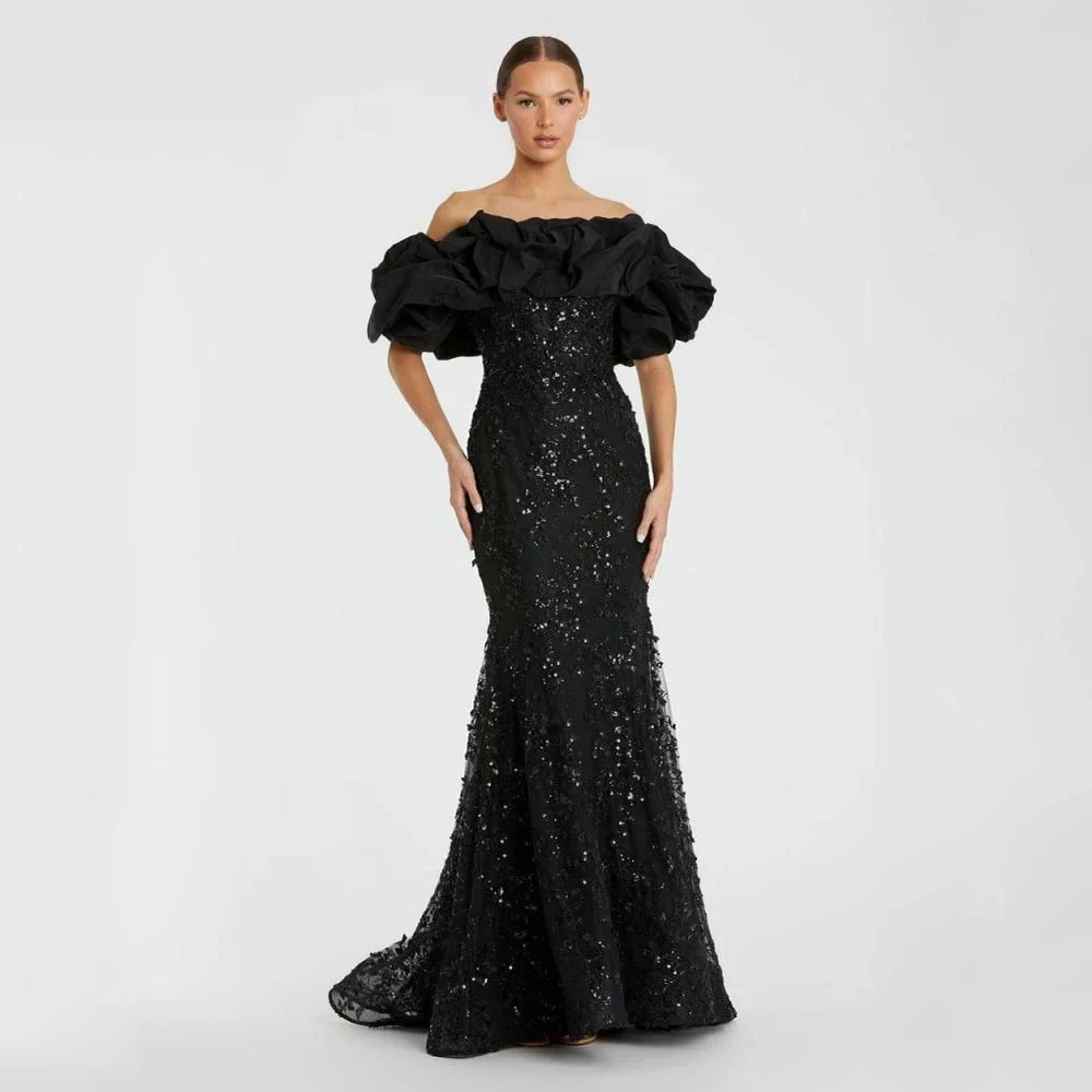 

DRESS FORU Черное элегантное вечернее платье с блестками для длиной до пола, платье для выпускного вечера с открытыми плечами, платье русалки, Vestidos De Fiesta, по индивидуальному заказу