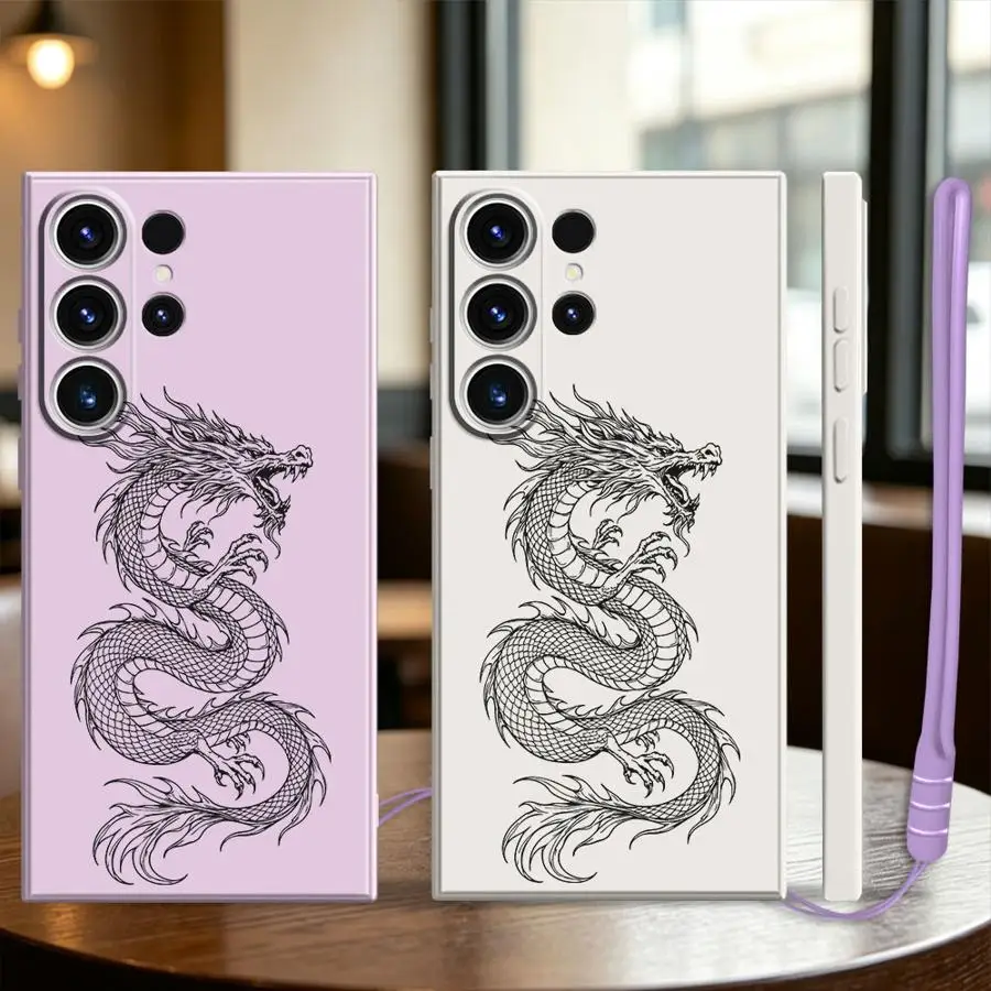 Case for Samsung Galaxy S26 S20 FE S25 Edge S21 Plus S22 S24 Ultra Note 20 10 Ultra S23 Phone Cover Black White Dragon