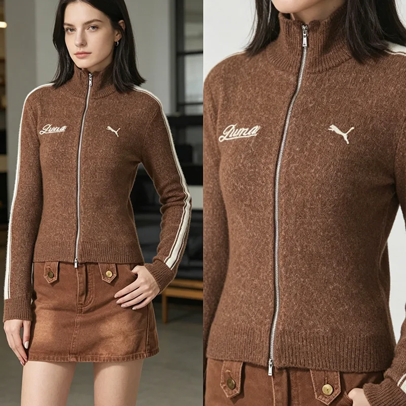 

Новый женский зимний свитер PUMA 635719-85, теплый спортивный укороченный кардиган приталенного кроя