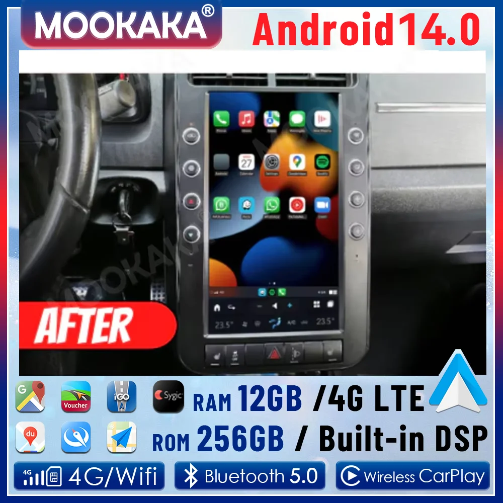 Navegación GPS Android de 2 Din, 256GB, para DODGE JOURNEY 2008-2013, reproductor Multimedia para coche, Radio estéreo automática, unidad principal DSP Carplay