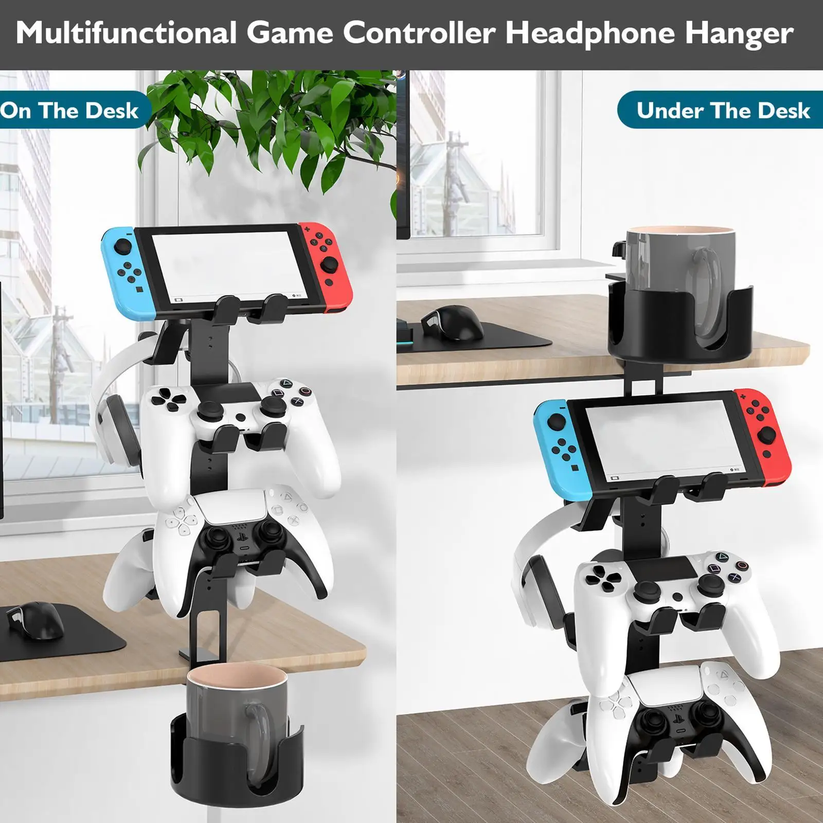 Headset Hanger Game Controller Stand with Water Cup Support Creative Versatile Practical 3 Tier Headphone Stand Display Rack