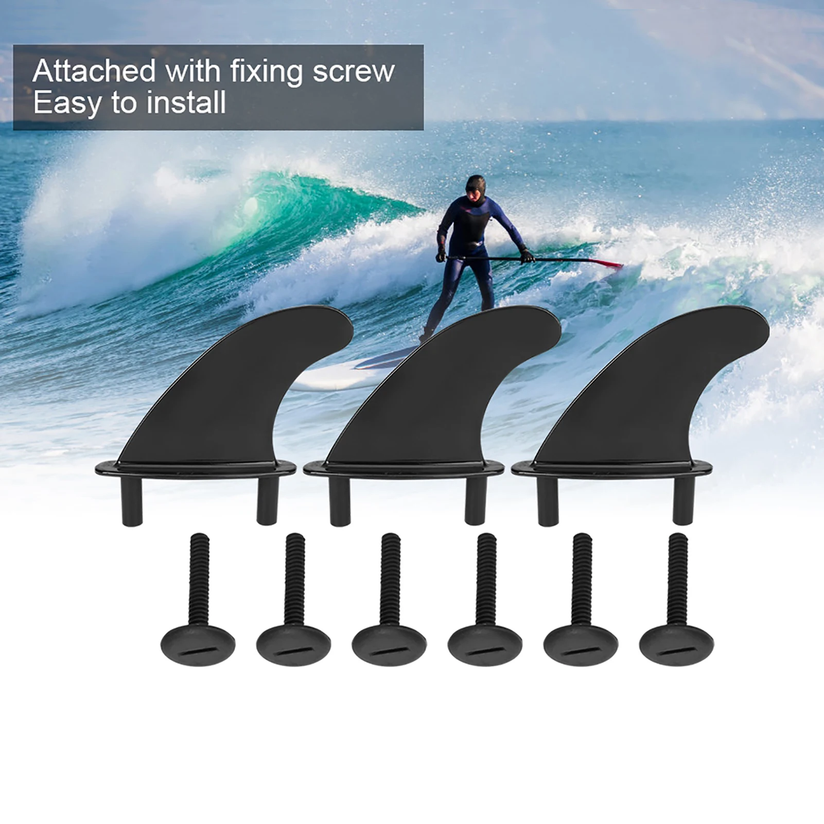 3Pcs Soft Top Surf Fin Rudder Surfboard Longboard Top Skeg PVC with 6 Fins Fixing Screws Soft Tail Fin Surfboard Surf Accessory