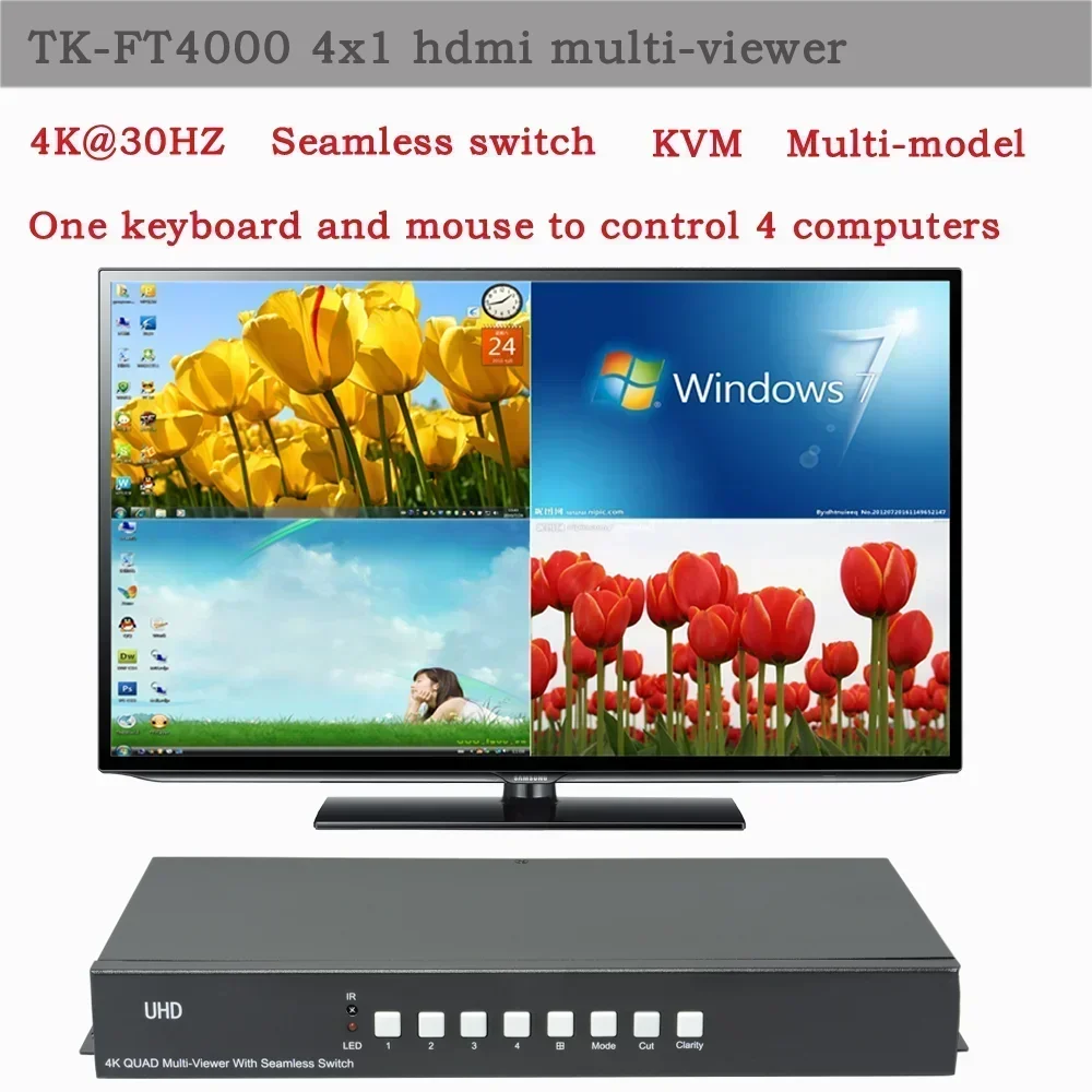 4x1 Video Multi-viewer 4K 4 Input HDMI Multiviewer Hdmi 4x1 Quad Multi-viewer Screen Splitter Seamless Switch Viewer Box