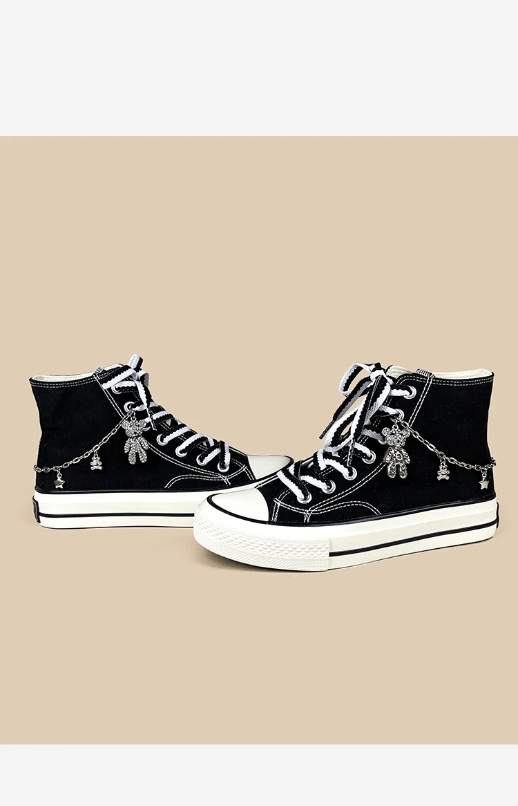 Amy und Michael Kawaii Bären-Charms Damen-Sneaker Niedliche Mädchen-Studenten High-Top Freizeit-Leinenschuhe Modische Teenager-Skateschuhe – Detail 11