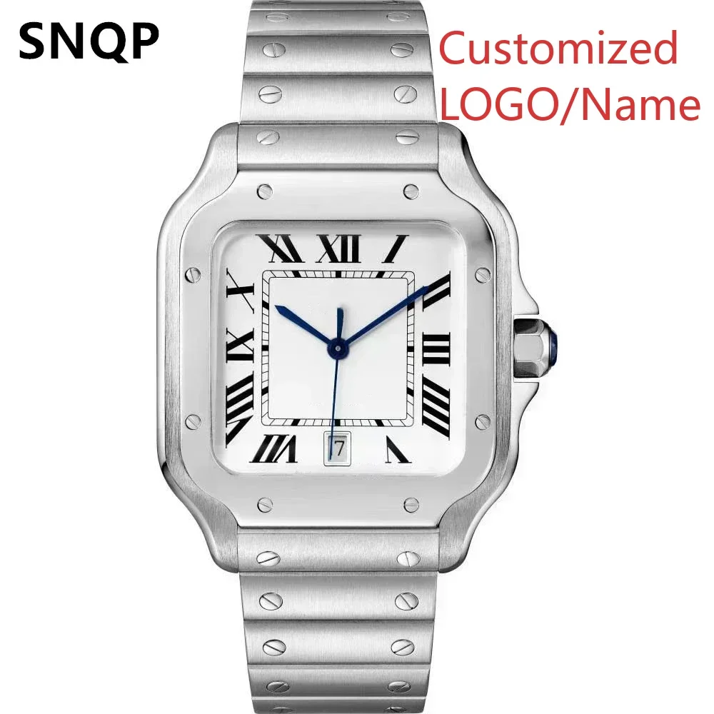 للجنسين أسود أبيض الروماني التلقائي الميكانيكية الرجال النساء ووتش الذهب الحافة الفولاذ المقاوم للصدأ الجلود الفرقة حسب الطلب #1