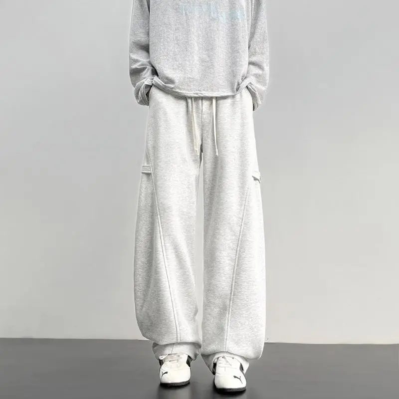 2026 Spring New Men's Sweatpants Diagonal-cut Scimitar Loose Straight Trousers