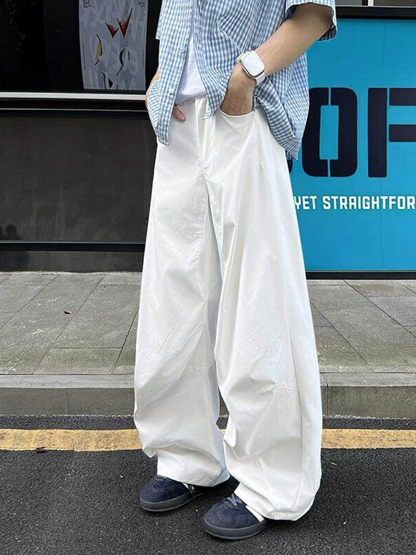 

Retro Japanese Sle Men's Casual Pants Summer Trendy High Street Long Straight Leg Wide Leg Pants Dra Loose Fit