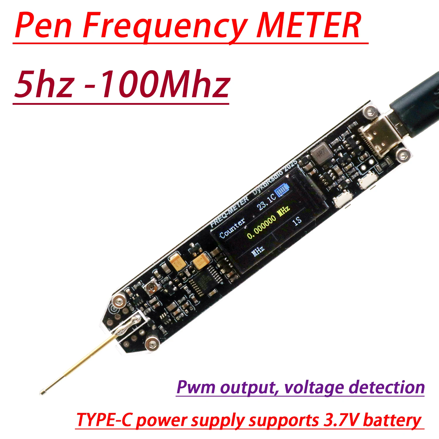 5Hz to 100MHz Pen-Style Frequency METER High-Precision Frequency Counter Voltage detection & PWM Output FOR RF Measurement Radio