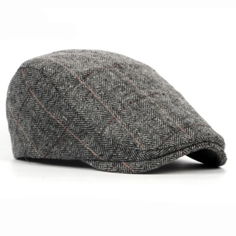 Retro Newsboy Caps für Herren, Britische Malerhüte, Herbst-Winter-Baskenmützen, Fischgrätmuster mit roter Linie, Flat Cap, Hip-Hop-Baskenmützen – Detail 5