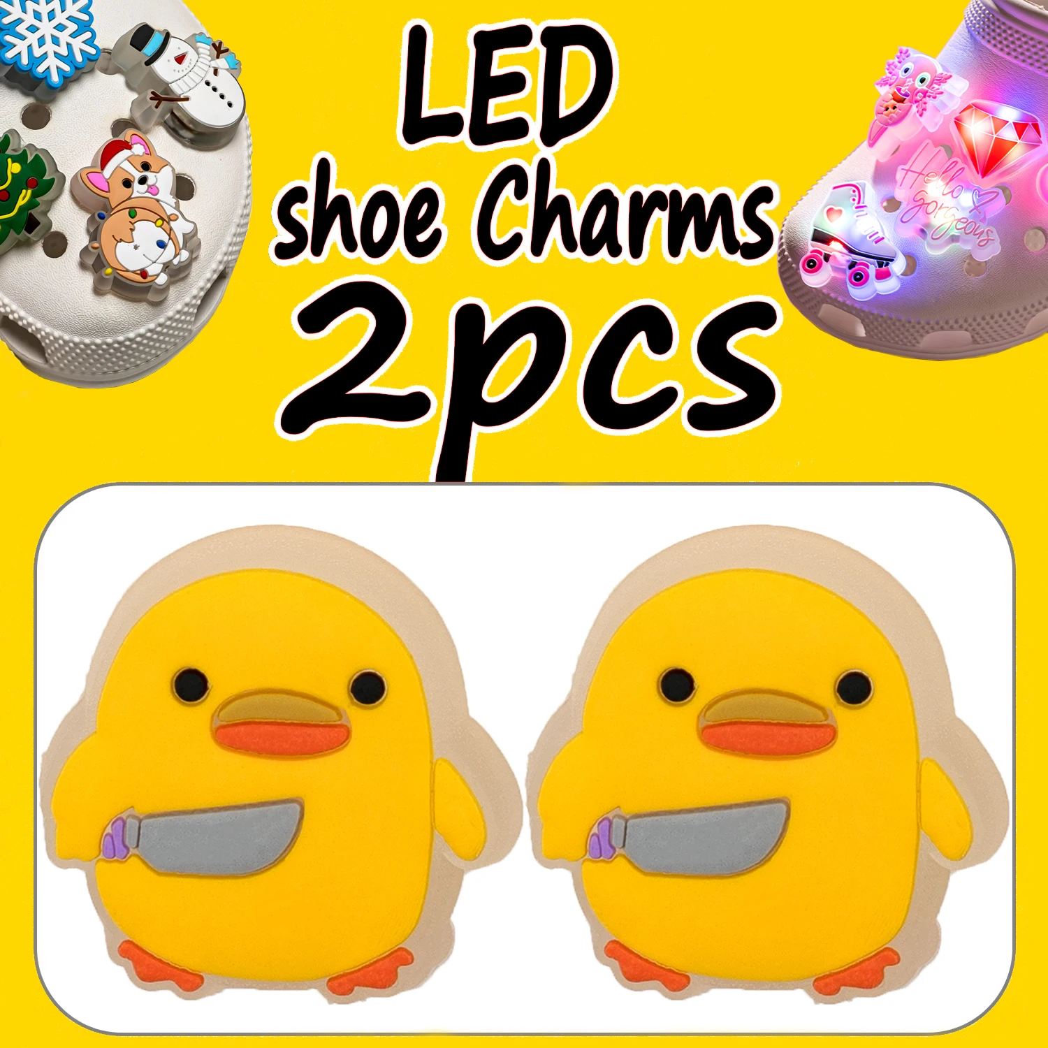 2PCS LED Pins for Kids Lighted Shoe Charms Animals Game Controller Shoe Accessories Duck Cat Decoration Buckle Girl Boy Ornament