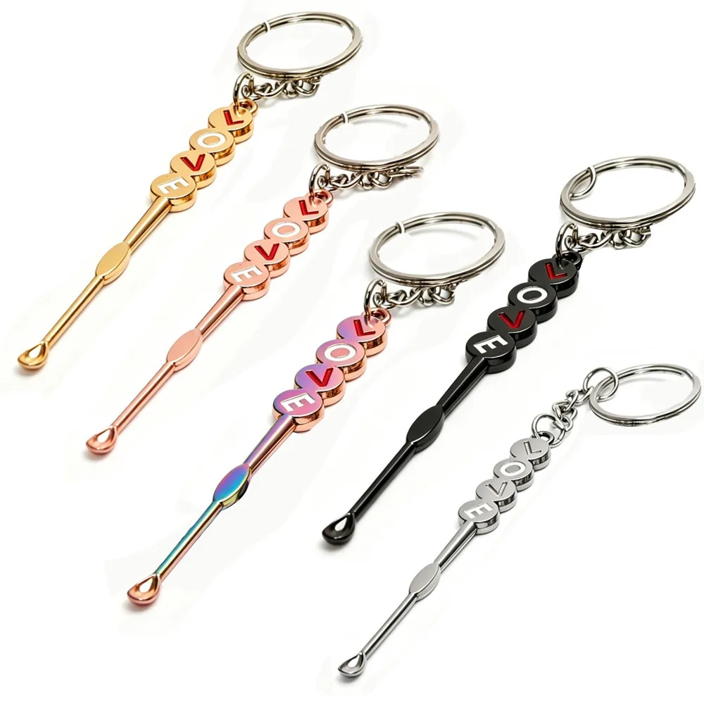 LOVE Style Mini Spade Oil Spoon With Keychain Portable Smoking Accessory Outdoor Kitchen Gadget Holiday Gift