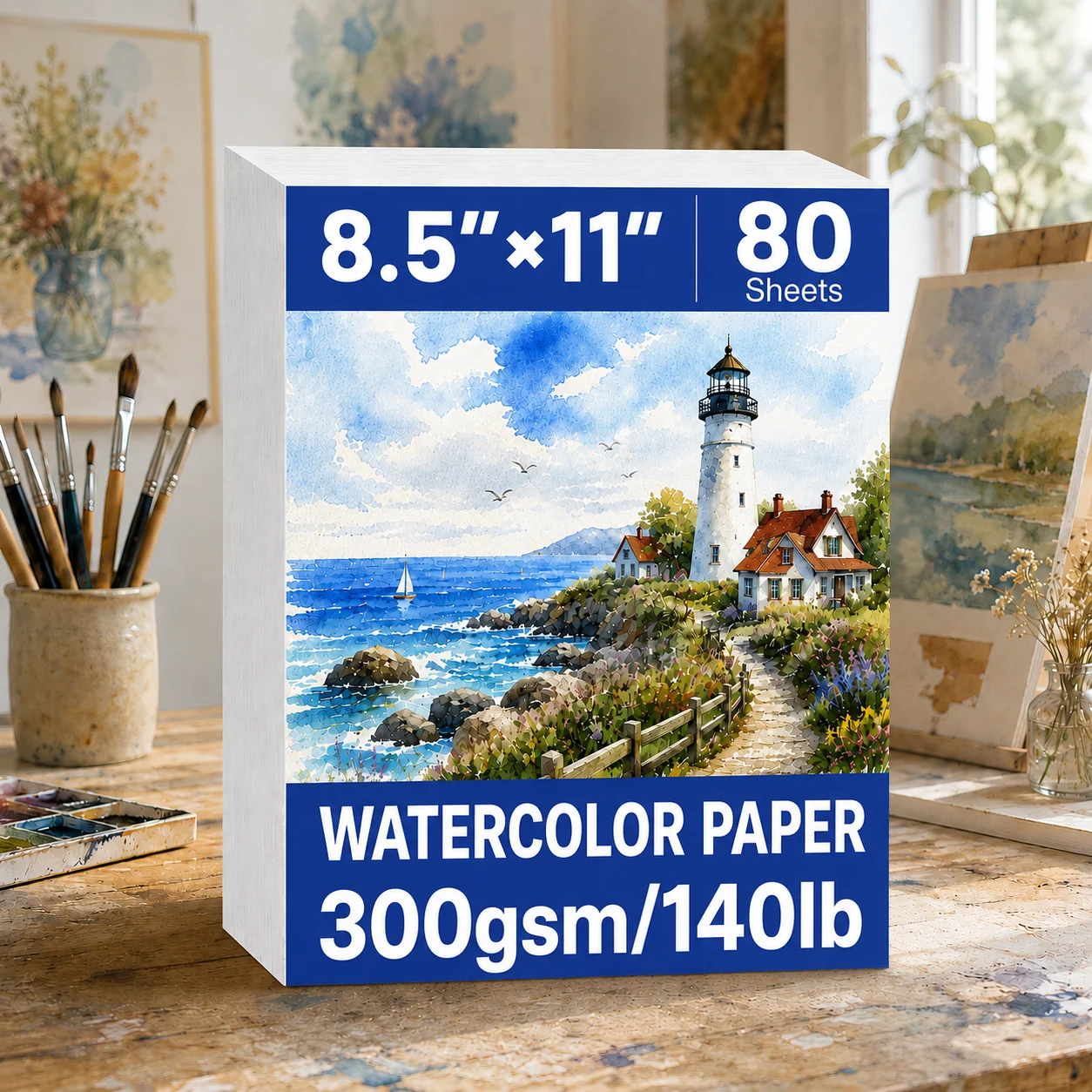80 Sheets Watercolor Paper for Artists, 300gsm/140lb, 8.5 ×11 Inch, Thick Textured Paper for Drawing, for Hobbyists and Adults