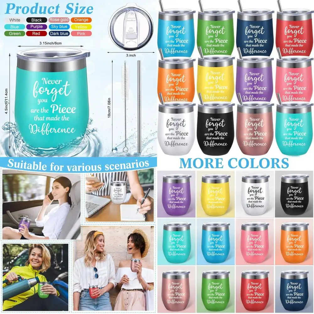 

12-Piece Set of Women's Appreciation Wine Tumblers - Inspirational 'You Are Awesome' Stainless Steel with Straw, 12 oz