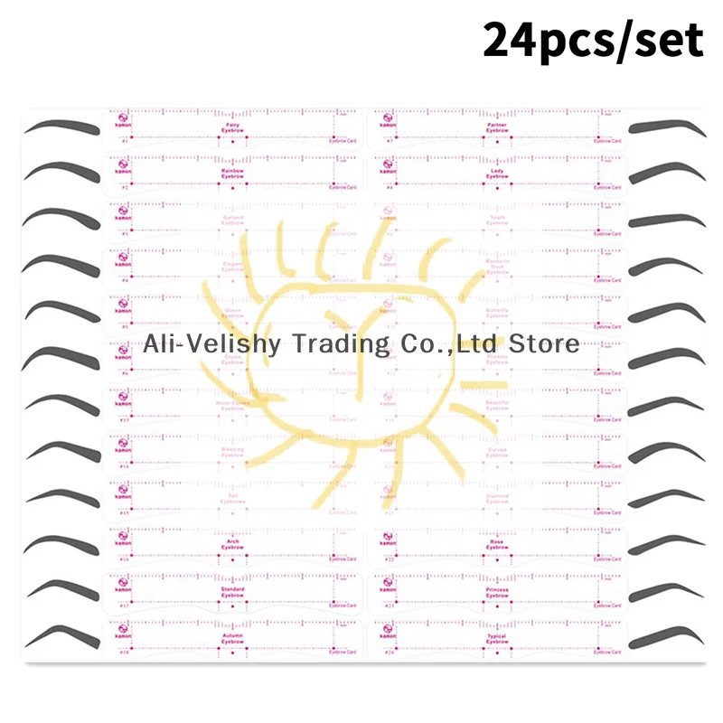 24 Style Fixable Eyebrow Stencil Card Grooming Brow Shaper Template Reusable Stickers Makeup Drawing Eyebrow Stamp Beauty Tools