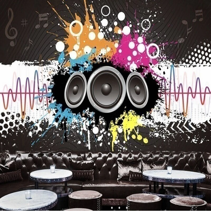 

Customized Music Theme Wall Mural for KTV Bar Background Decor, Modern Abstract Graffiti Wallpaper Personalized Wall Decoration
