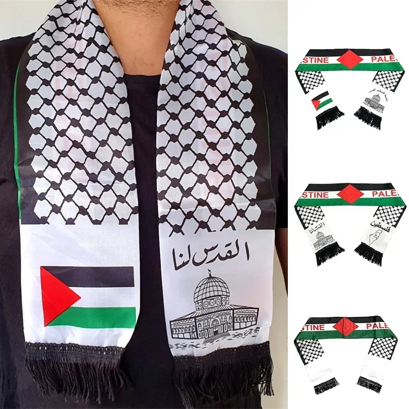 Aerlxemrbrae-bufanda personalizada con la bandera de Palestina, bufanda de satén con estampado del Día Nacional de Palestina, 14x130cm